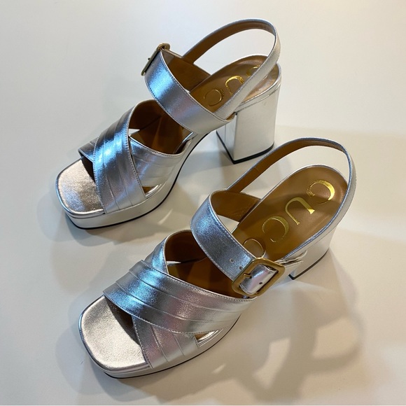 Gucci Silver Platform Block Heel Sandals - Picture 6 of 12